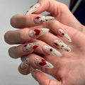 Red Retro Almond Shape False Nails Detachable Finished Fake Nails Press on Nails