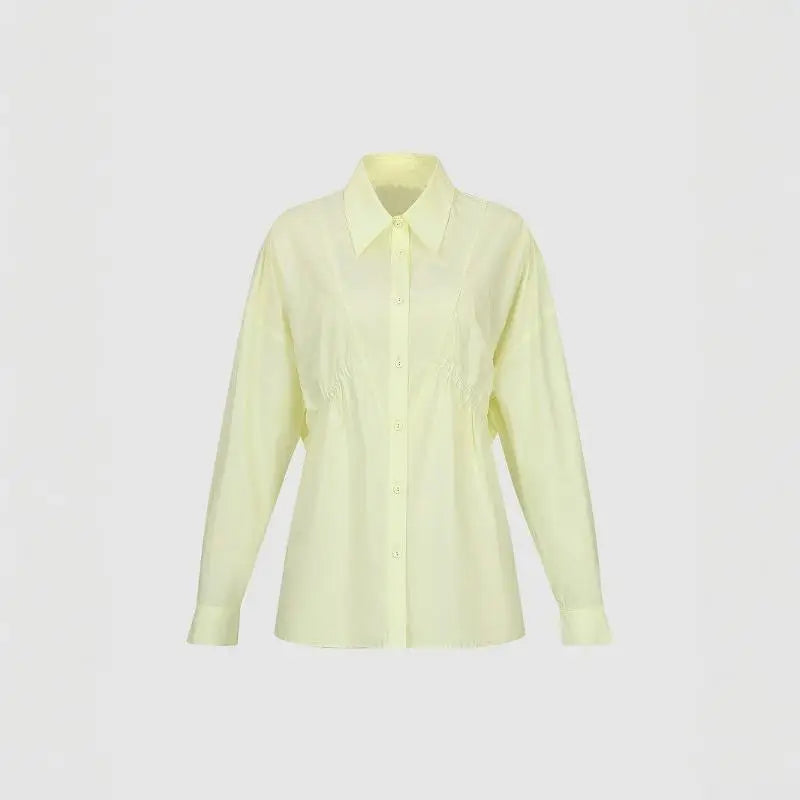 Spring And Autumn Women's Waist Cinching Slimming Loose Open Chest Long Sleeved Shirt