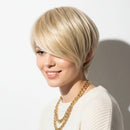 Short Bob Wig Human Hair Blonde Straight Wig with Bangs Layered Pixie Cut Wig Full Cap for Women
