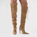 Autumn and Winter heeled Pointed Knee High Women's Boots Suede Long Boots Women's Thigh Boots