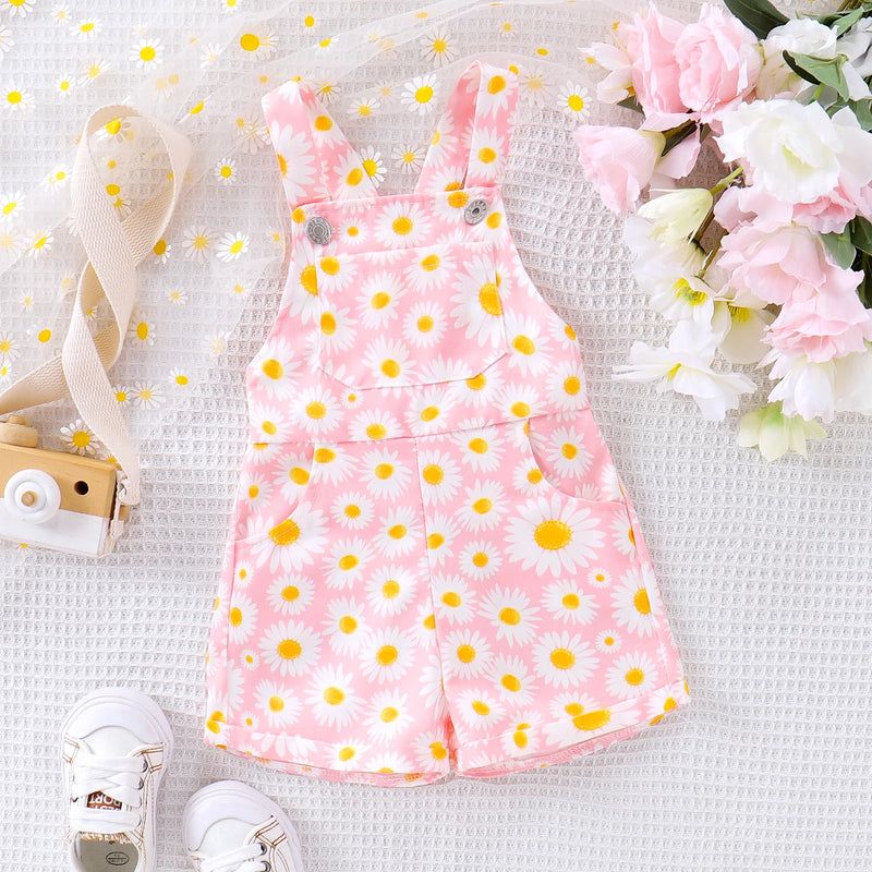 Flower Children Girls Overalls Kid Clothes Princess Strap Button Pockets Shortall Summer Infant Romper Jumpsuit