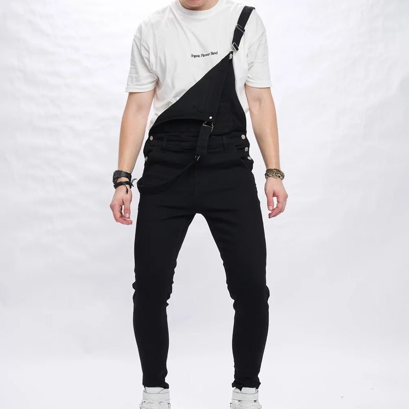 Autumn Stylish Men Simple Solid color Slim Bib Overalls Jumpsuits jeans Streetwear Male Strap Jeans