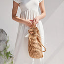 Summer Backpack for Women Handmade Drawstring Beach Shoulder Bags Rattan Woven Travel backpacks