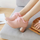 Female Pumps Round Toe Heels 7cm Lace Up Soft Women Shoes