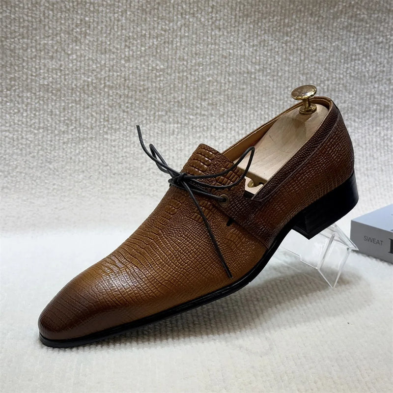 Men Toe Brogue Derby Shoes Genuine Leather Lace-Up Luxury Dress Oxford Male Leather