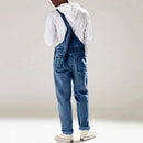 Men's Solid Denim Bib Overalls Casual Denim Jumpsuit Male Suspender Long Pants