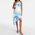 Women Slanted Neck Hollow Out Club Party Dress Sleeveless Satin Dress