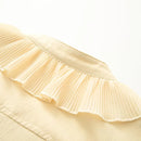 Women Lace Up Ruffled Pleated Pullover Blouse V-Neck Female Chic Lady Shirts