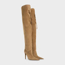 Autumn and Winter heeled Pointed Knee High Women's Boots Suede Long Boots Women's Thigh Boots