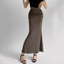Basic Long Skirt Women Trumpet Vintage Elegant Bodycon Skirts High Waisted Casual Clothing