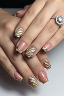 24pcs Pink French Cat Eye Short Square Press on Nails Bright Golden Lines Nail Artificial Nail Set