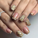 24pcs Pink French Cat Eye Short Square Press on Nails Bright Golden Lines Nail Artificial Nail Set