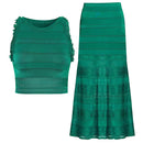 Summer Striped Elastic Hollow Sleeveless Ladies' Short Knitted Top skirt Women's Set