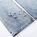 Streetwear Mens Retro Embroidery Patch Straight Baggy Denim Pants Casual Loose Trousers High Street