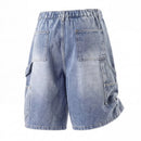 Blue denim shorts on a white background, Obroi