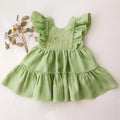 Baby Girl Princess Cotton Linen Embroidery Floral Dress Infant Toddler Child Ruffled Summer Baby Clothes 1-4Y