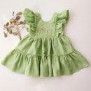 Baby Girl Princess Cotton Linen Embroidery Floral Dress Infant Toddler Child Ruffled Summer Baby Clothes 1-4Y