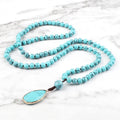 Water Drop Pendant Necklace For Women Natural Blue Stone Beaded Necklace