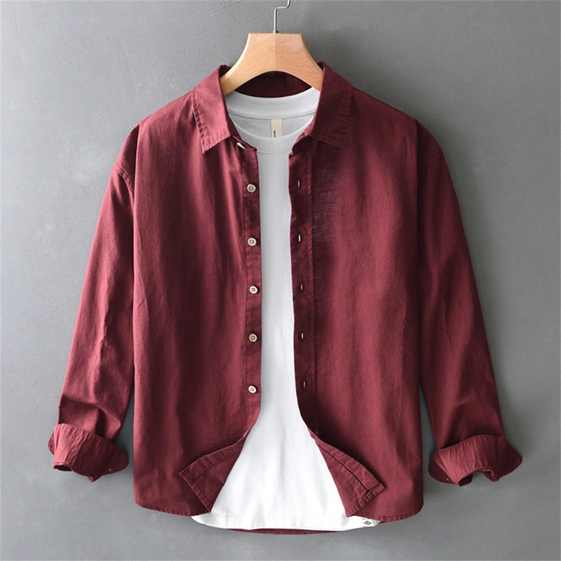 Spring man's shirts cotton and linen Loose fit casual shirts for man solid tops oversize linen shirt men