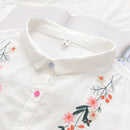 Girl Floral Embroidery Cotton Yarn Shirts Women Casual Loose Blouse