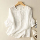 Summer Women Tops Casual Embroidery Shirt Solid Party Work Blouses Crochet Blouse