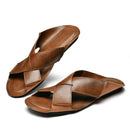 Leather Slippers Open-toe Sandal Man Flat Slides Beach Summer Shoes
