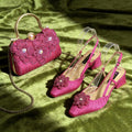 Shoes and Bag Ladies Heel Decoration Pure Elegant Flower Wedding Shoes and Bag Full Rhinestone Handbag