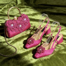 Shoes and Bag Ladies Heel Decoration Pure Elegant Flower Wedding Shoes and Bag Full Rhinestone Handbag