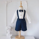 Toddler Boys Gentleman Outfit Set White Shirt Navy Suspender Shorts Baby Clothes