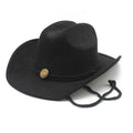 Black cowboy hat with a gold emblem on a white background, Obroi