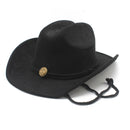 Black cowboy hat with a gold emblem on a white background, Obroi