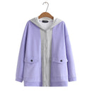 Hoodies Women Spring Street Style Splice Block Sweatshirt Loose Zip Outewear Curve Clothes