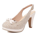 Women Pumps Round Toe High Heels 9cm Platform Back Buckle Strap