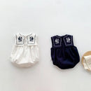 summer thin baby vest bag fart jacket Romper female baby embroidered square neck navy style jumpsuit