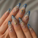 Golden Star French Nail Tips Golden Star Patterns Glitter Almond Press on Nails Luxury Nails for Women Wearable Nails