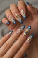 Golden Star French Nail Tips Golden Star Patterns Glitter Almond Press on Nails Luxury Nails for Women Wearable Nails
