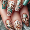 Press on Nails Coffin False Nails Leaf Butterfly Wearable Nail Feathers Acrylic Full Cover Nail Tips