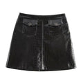 Winter Woman Artificial Leather Mini Skirt Pocket Skirts For Women Streetwear Casual Short Skirts