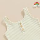 Summer Kids Girl Outfits Buttons Sleeveless Rib Knit Tops Elastic Waist Shorts Clothes Set