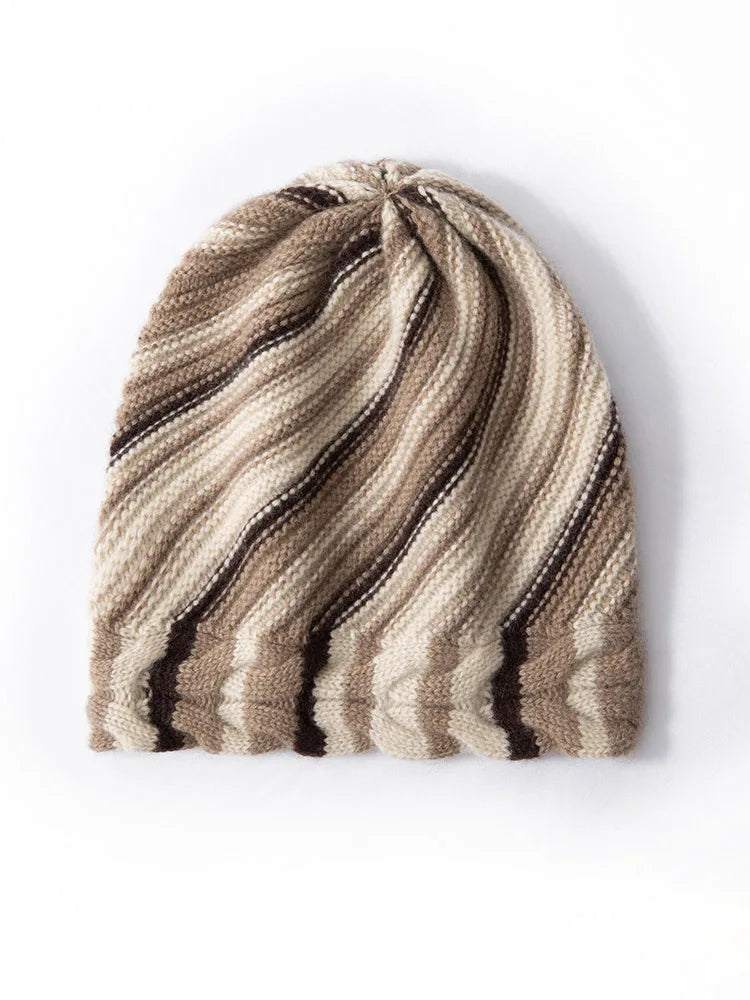 Premium Cashmere Colored Stripes Beanies Women Knitted Hat Soft Warm Winter Cable Skull Watch Cap Hair Bonnet Men