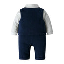 Navy blue baby romper with white shirt on a white background, Obroi
