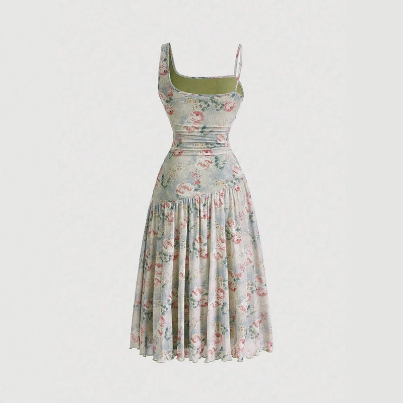 Dresses Summer Decent Floral Sleeveless Square Neck Knee Length Casual Shift Dresses For Women