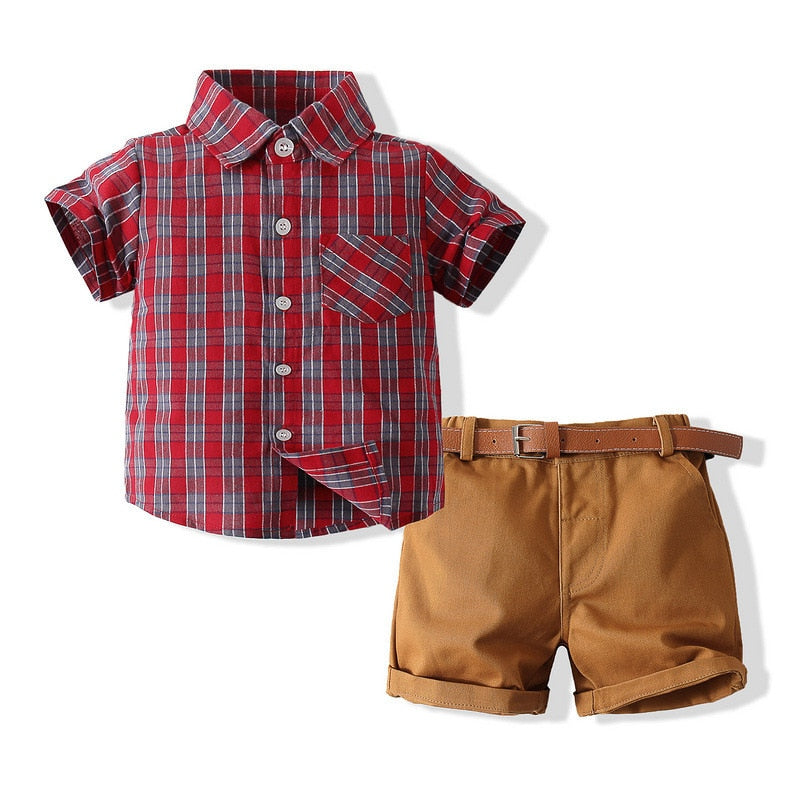 Children gentleman summer clothes striped short sleeve tops + white shorts 2 pcs clothing sets for kids baby boys party suits