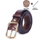 Genuine Leather Men Belt Brass Buckle Casual Pin Buckle Belt With Gift Box Thickened Italian