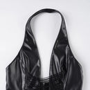 Leather Halter Neck Sling Backless Crop Top Strap Vest