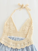 Women Summer Sweet Hollow Out Embroidery Mini Dress Sexy Slim Chic Halter Neck Super Short Dresses