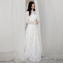 Romantic Wedding Dress High Neck Long Sleeves Sweep Train Lace Bridal Gown