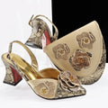 Ladies Party Shoes and Bag Comfortable Square Heels with Hand Bag For Wedding