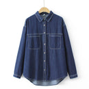 Women Spring Retro Art Two Pocket Design Blouse Loose Asymmetrical Long Tops Oversized Curve Clothes