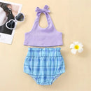 Toddler Kid Baby Girls Summer Clothing Outfit Sets Purple Hanging Neck Sleeveless Tank Tops